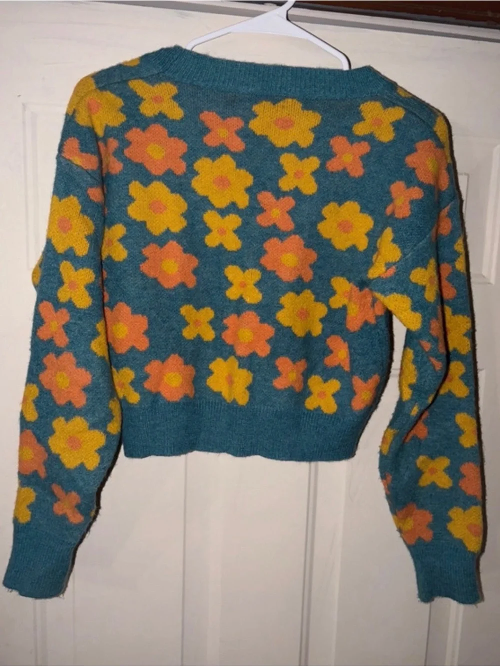 HYFVE Teal With Orange/Yellow Flowers Cardigan Size S.